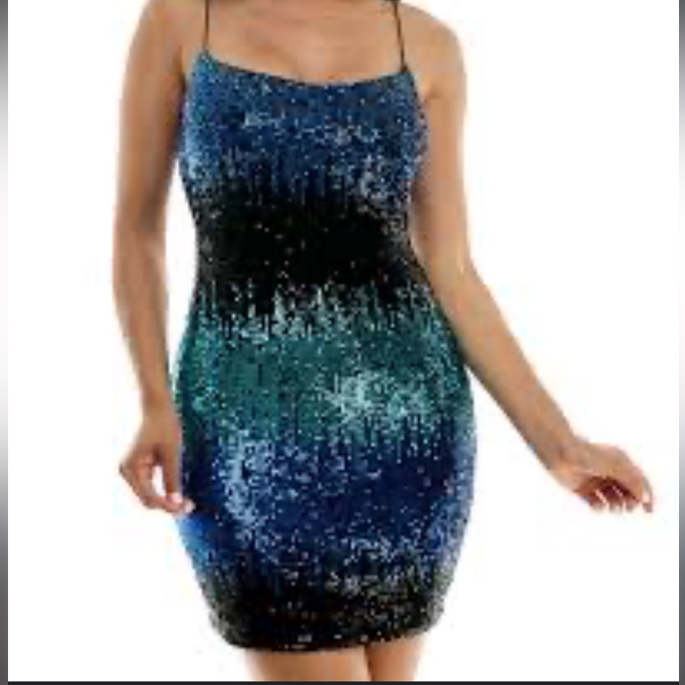 B. Darlin Black Ombre Sequin Spaghetti Strap Mini Dress Sz 15/16 Juniors